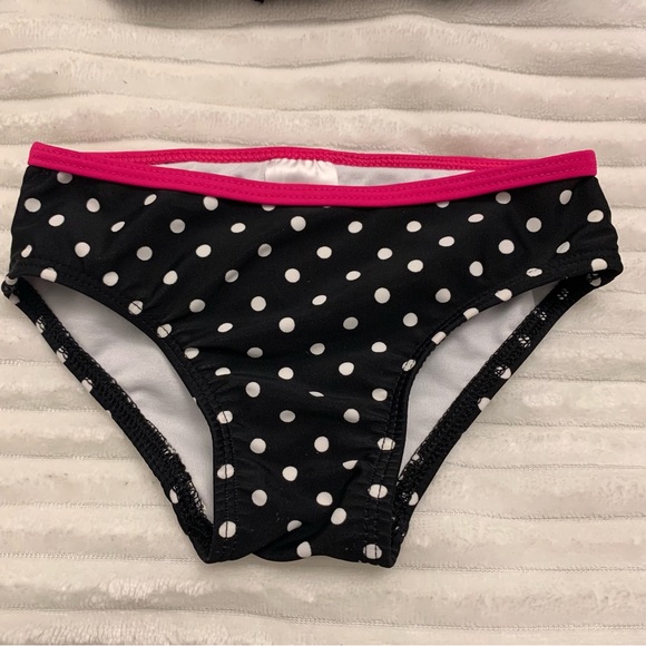 Baby Girl’s 18M Black Polka Dot Hot Pink Trim Takini 2-PC Swimsuit Tiered Top EC - Picture 7 of 14